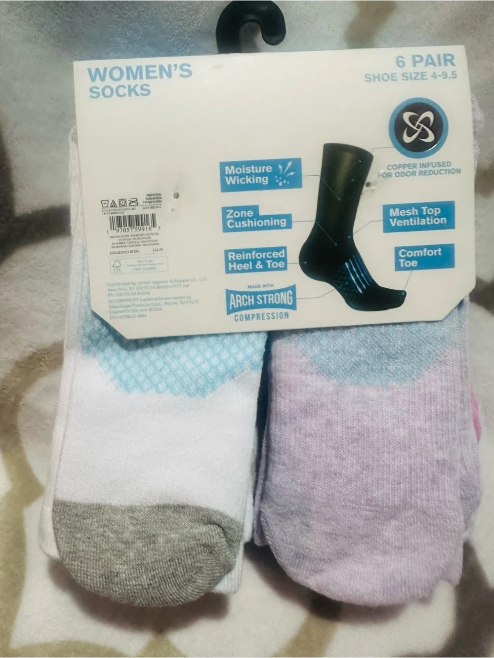 Copper Fit✨🎀🩷🩵🩶🤍 Energy Women's Crew Socks - 6 pairs